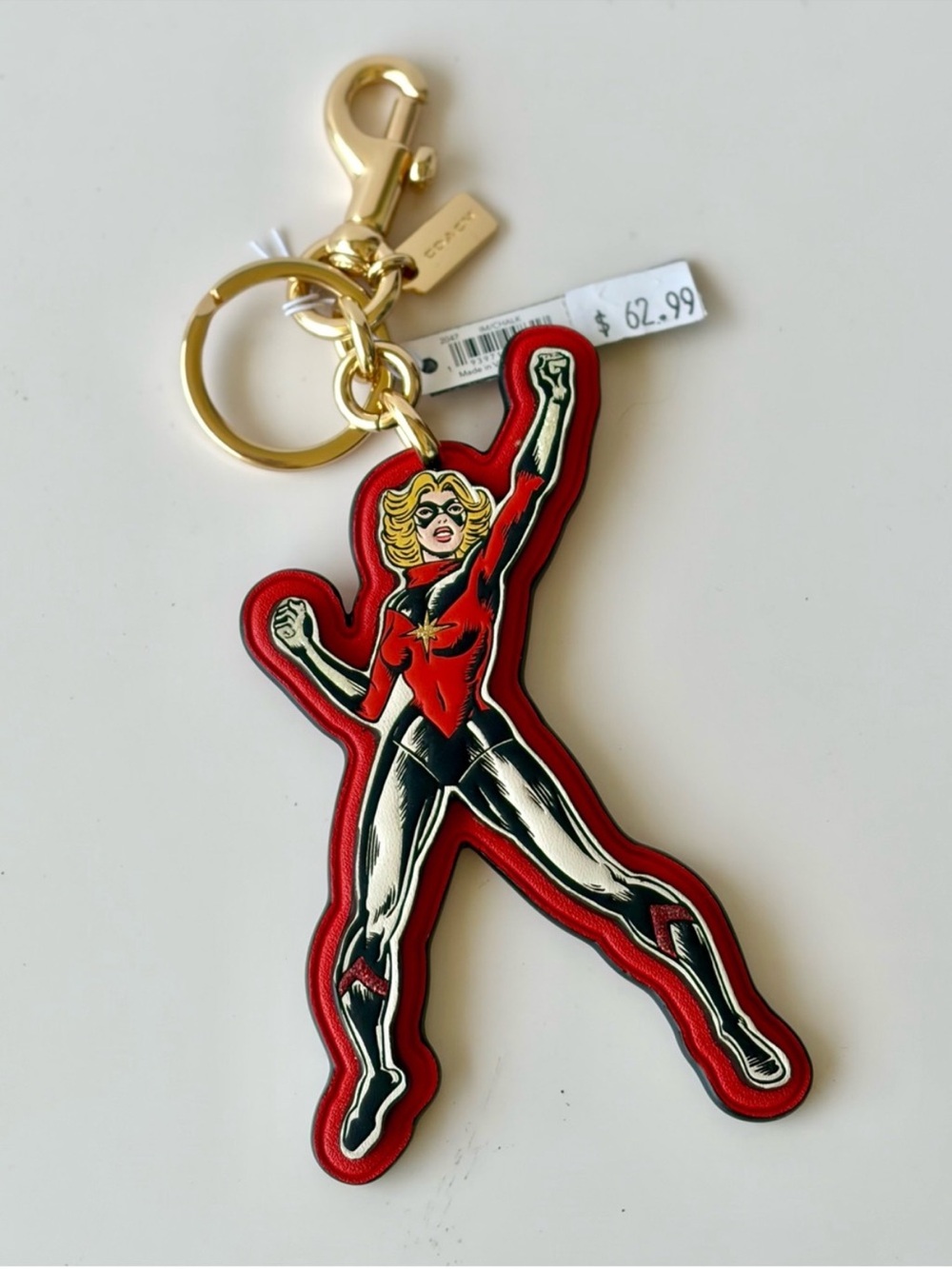 Coach Red & Black Superhero Patch Keyring with Gold Hardware - Picture 2 of 7